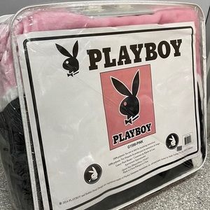 Playboy bunny blanket queen size pink plush black